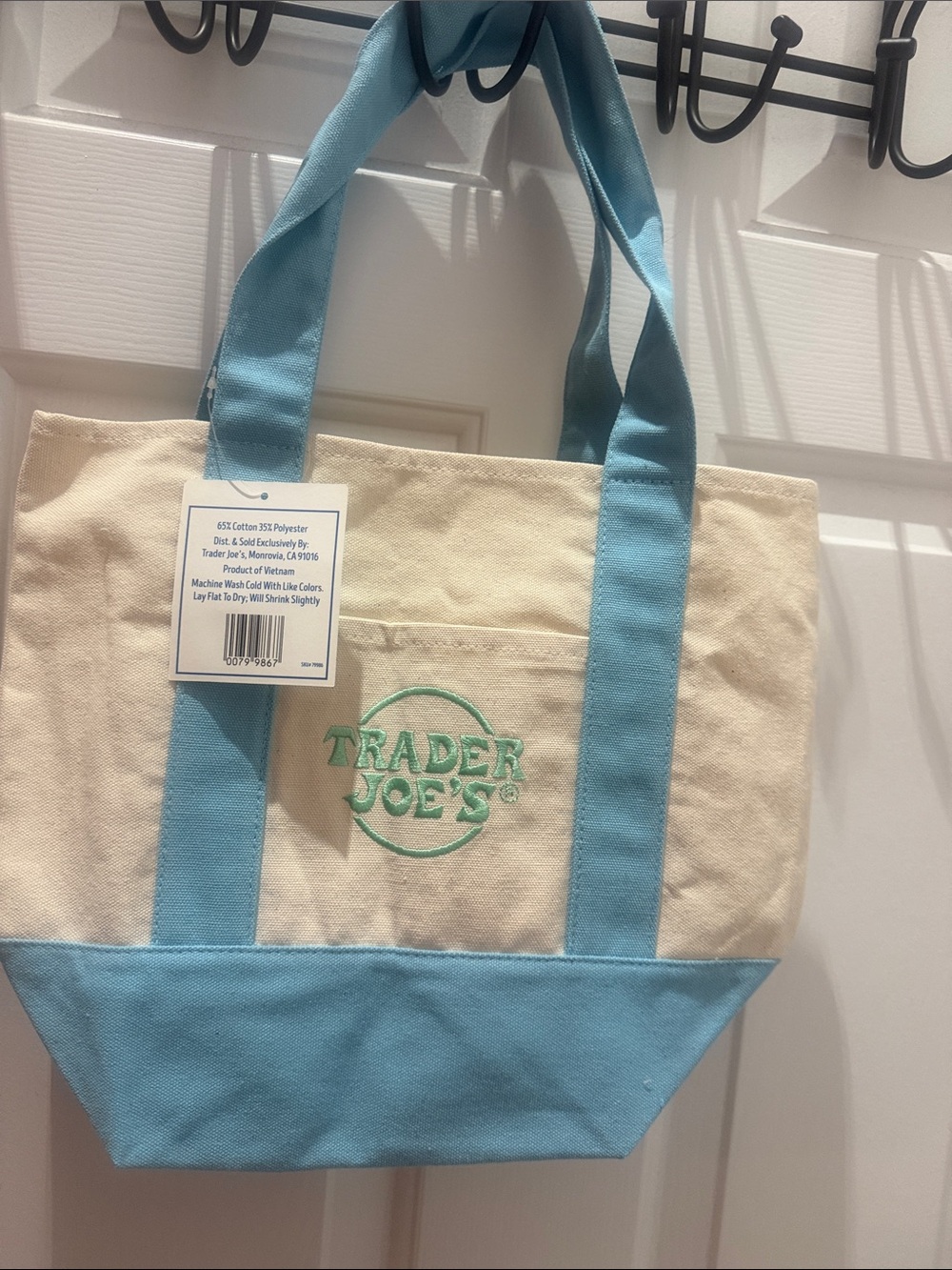 Trader Joe's Cream Canvas Tote with Light Blue Accents